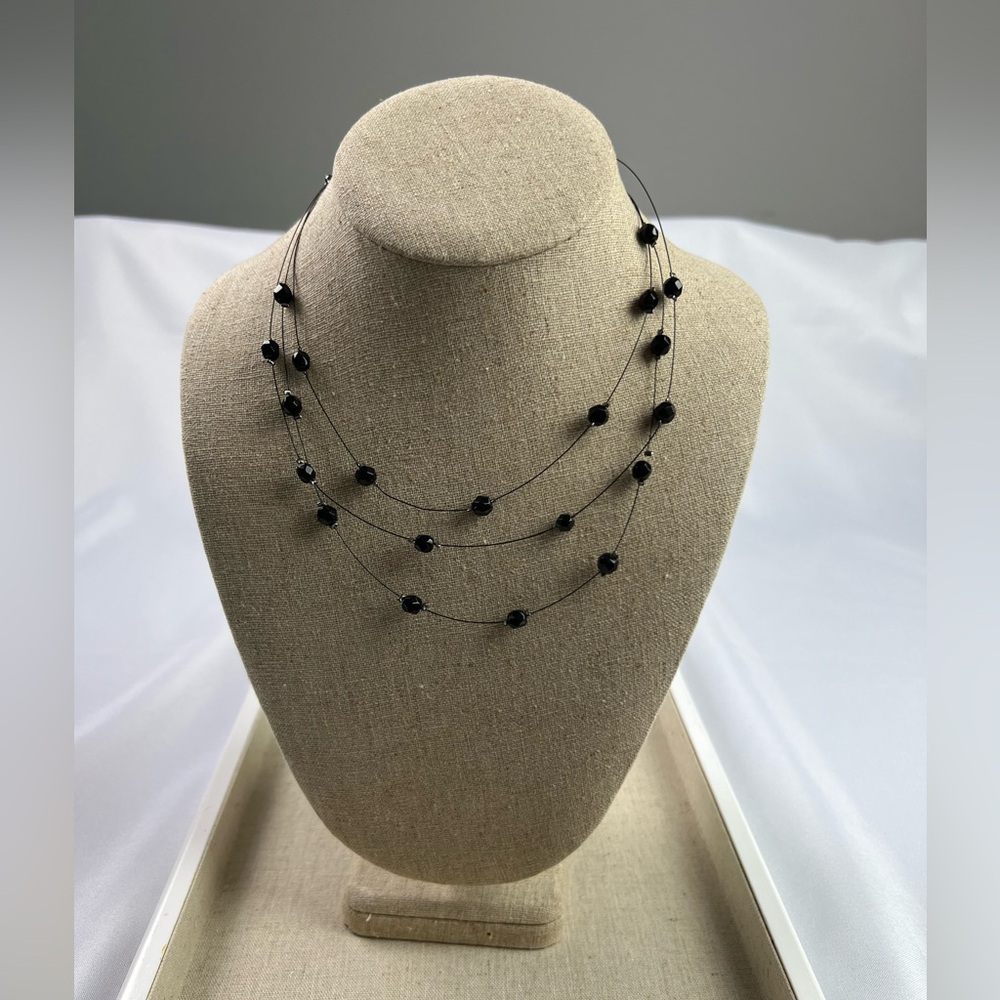 Floating Black Faceted Bead Evening Formal Office Necklace